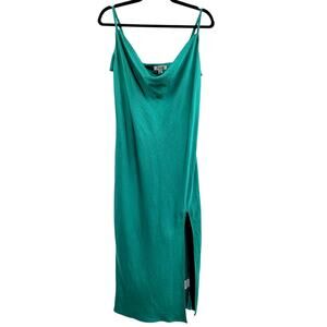 Justify Emerald Satin Feel Green Side Split Spaghetti Strap Maxi Dress Size L